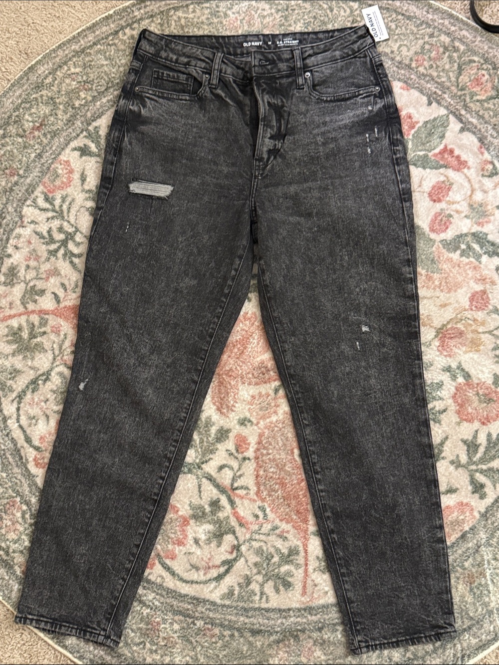 Old Navy Women's O.G Straight Washed Black High-Rise Distressed Jeans